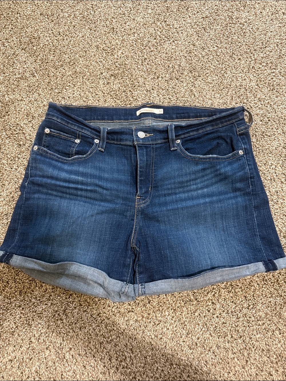Mid-Rise Dark Blue Denim Cuffed Women’s Shorts